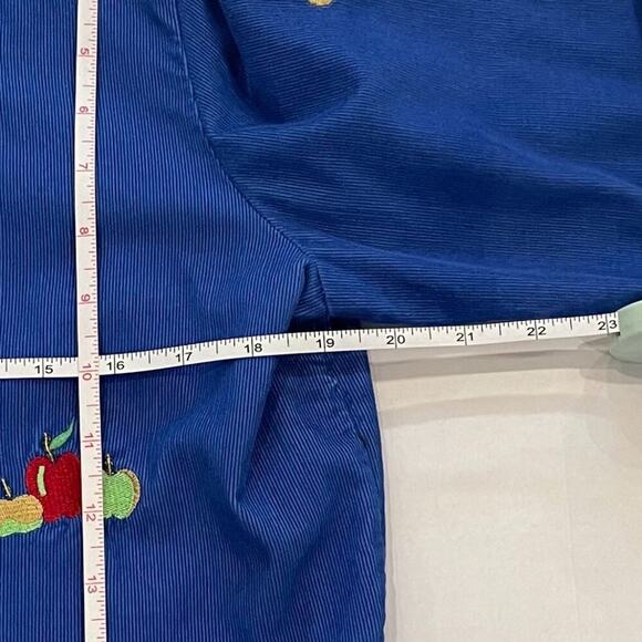 Quacker Factory Blue Corduroy Embroidered Button Down Shirt, Apple Print, Size S - Picture 12 of 13